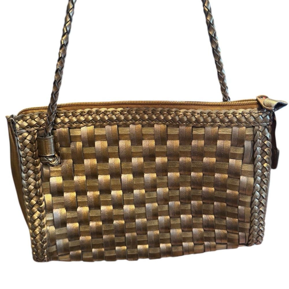 Gold & Silver Vintage Woven Warren Reed  Leather Shoulder Bag